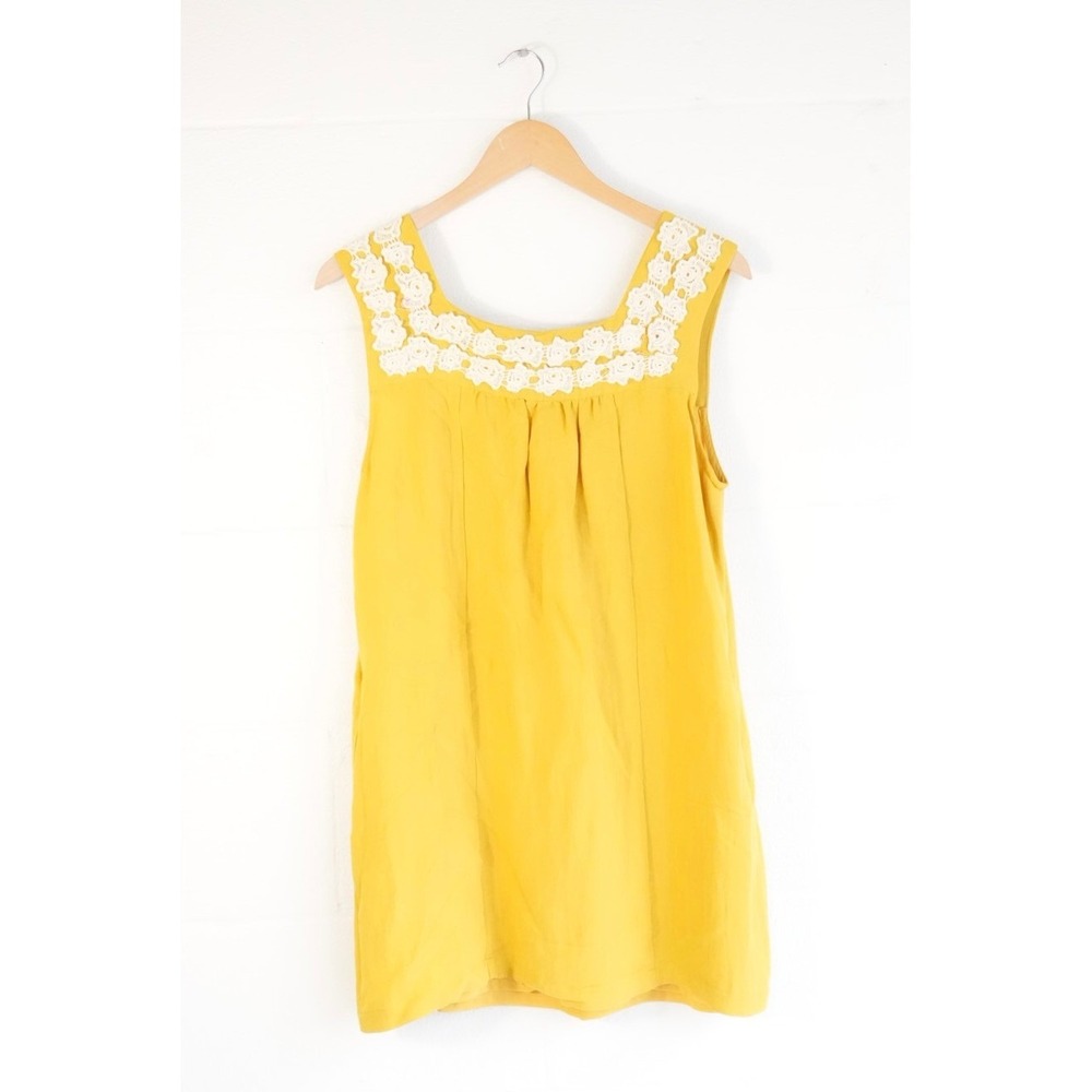 Entro Mustard Yellow Crochet Lace Trim Sleeveless‎ Shift Dress Medium